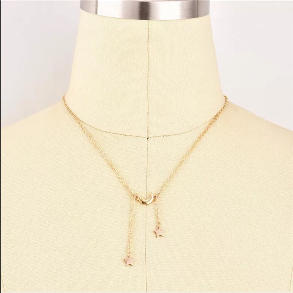 Gold Crescent Moon Dangly Star Charm Necklace๐๐ - Picture 3 of 3
